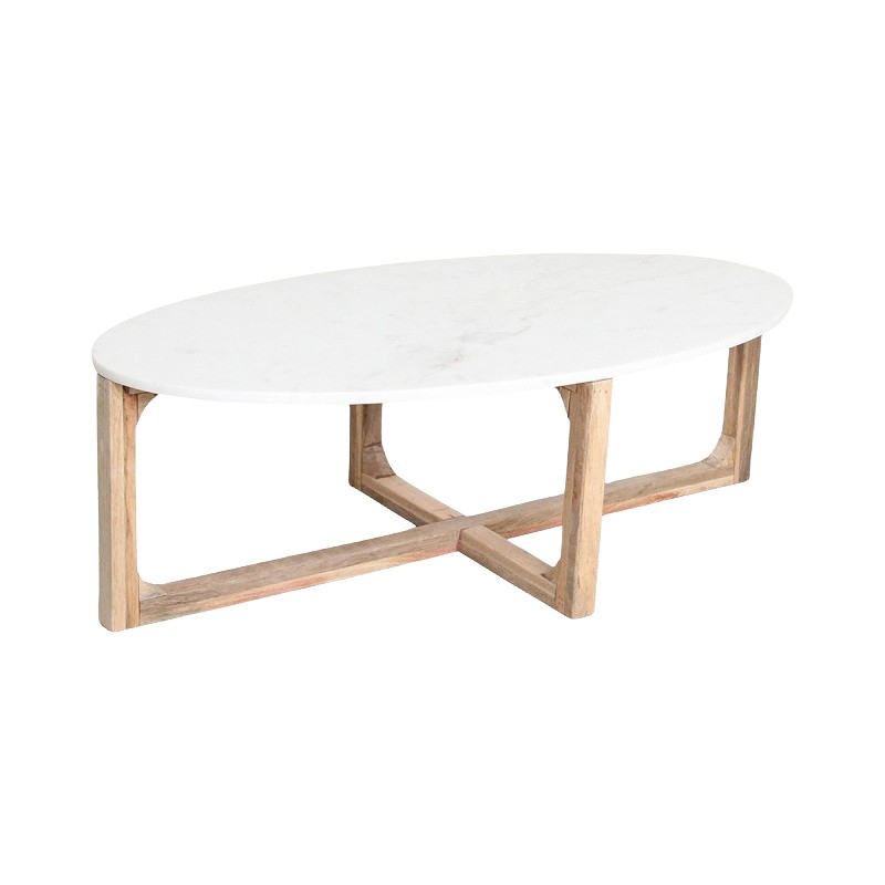 OVAL CAFE TABLE MARBLE BLACK TEAK BASE 120